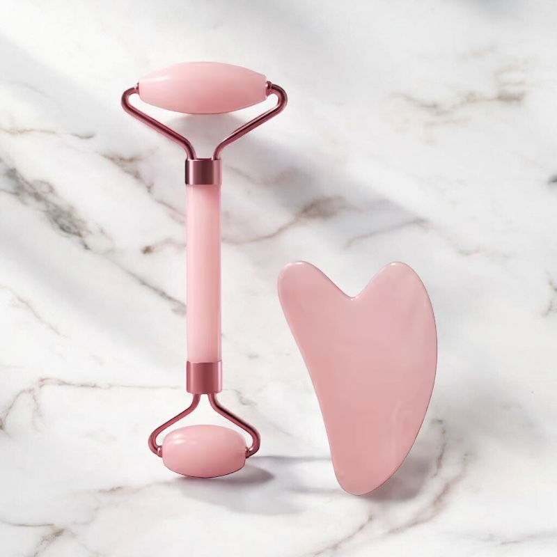 Outil Gua-Sha et rouleau visage pour massage naturel, peau détendue et éclatante